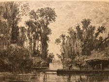 Beautiful Eau Forte Engraving Charles François DAUBIGNY Le Bac De Bezons 1851 19th Art