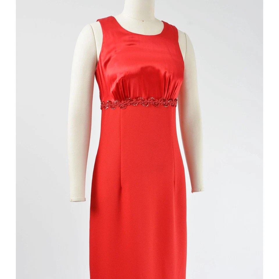 Vestido maxi festa formal vintage anos 90 cetim vermelho império cintura aberta costas XS P  - Imagem 3 de 4