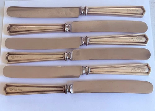 Six International Silver Sterling Dinner Knives Mono