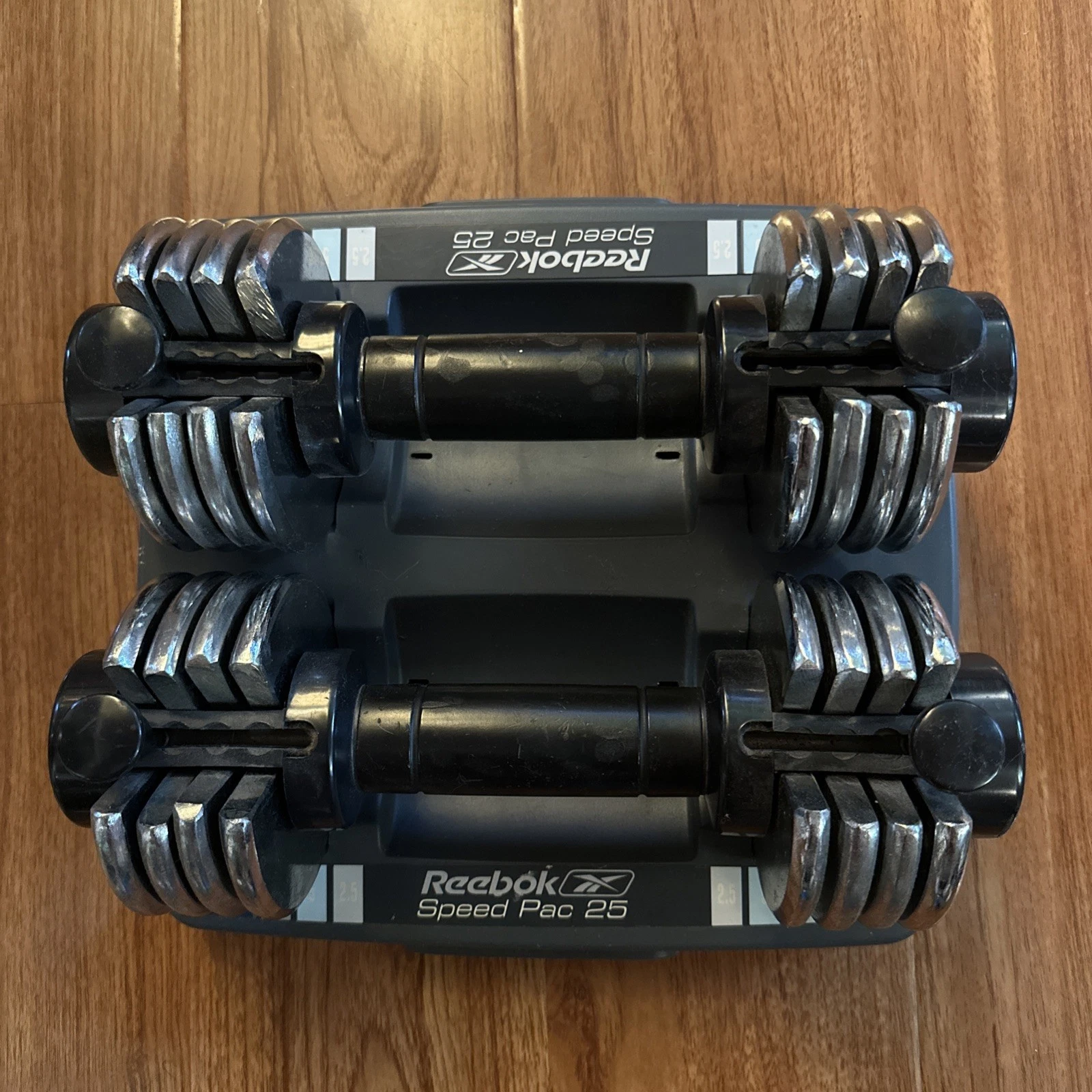 Reebok Speed Pac 25 Adjustable Dumbbells Set w/ Base (25lb Total) 2x12.5lb