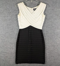 Adrianna Papell Fit & Flare White Ruched Black Lace Full Skirt Cocktail Dress 6P