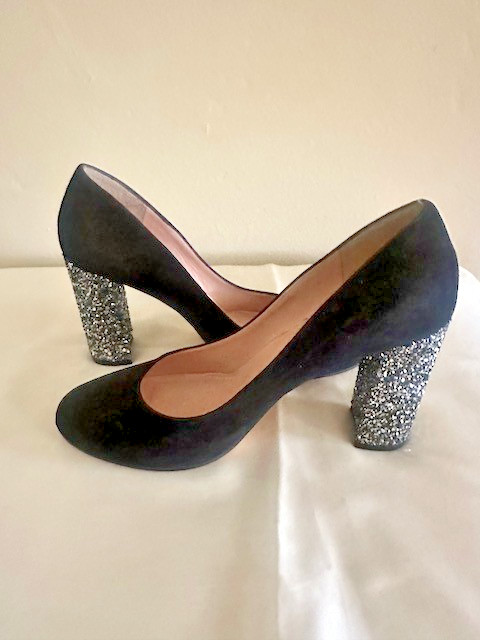 KATE SPADE - GLITTER HEEL PUMPS, Size 7, Black suede