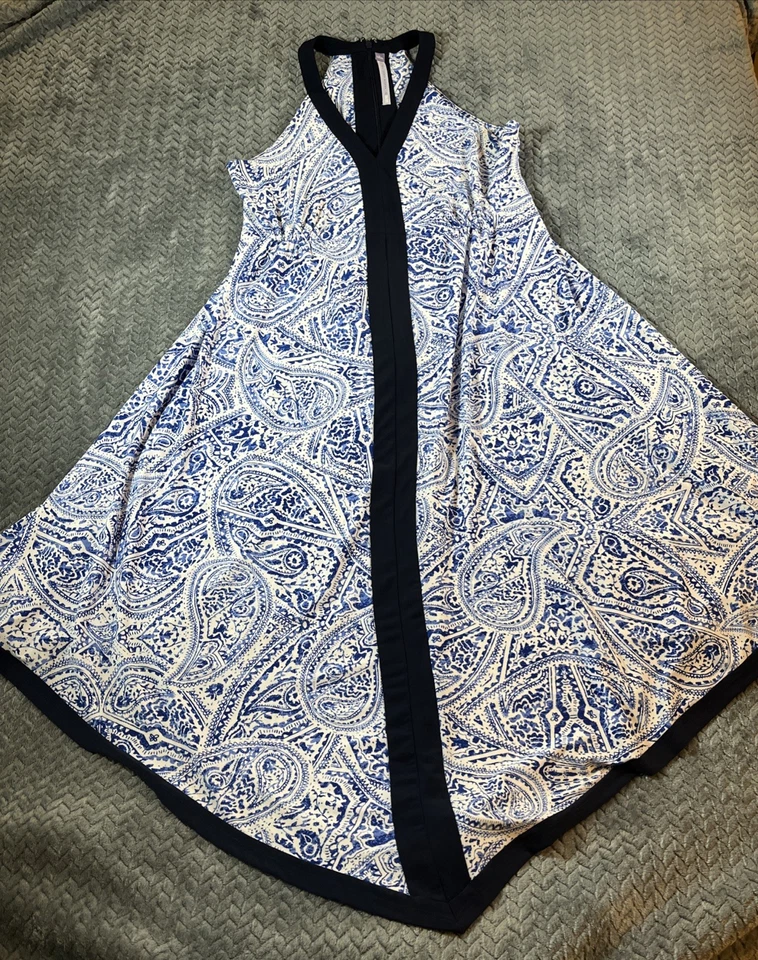 Vestido Luxe 8 de Carmen Marc Valvo Azul Cachemira Sin Mangas Ajuste y Acampanado Embalable Foto 4 de 4