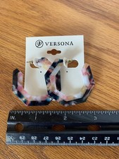 Versona Flat Colorful Resin Tortoise Shell Hexagon Hoop Earrings New