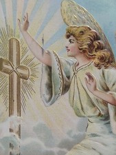 Vintage postcard.  Easter Greetings. Angel. Cross. Germany. PMK 1910 (G23)