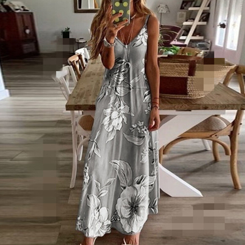 Women Boho Strappy V-Neck Maxi Long Dress Summer Beach Holiday Casual  Sundress | eBay