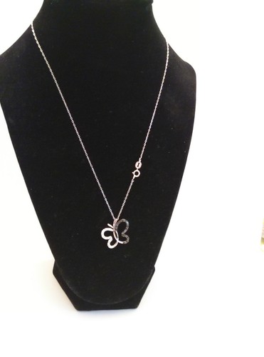 Tuxblack(Tm) & White Diamond Rhodium Over Sterling Silver Butterfly Necklace 18" - Picture 4 of 5