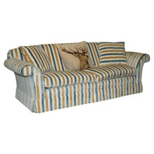 1 OF 2 STUNNING MULBERRY HOME DESIGNER CONTEMPORARY STRIPED THREE SEATER SOFAS
