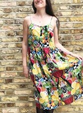 80s Vintage Dress M 12 Beach Summer Festival Floral Watermelon boho hippie Lemon