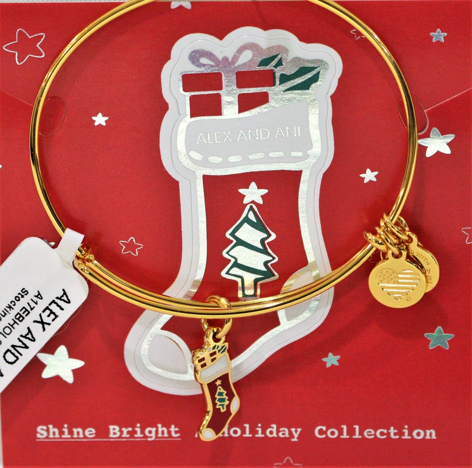 Alex and Ani Christmas Stocking Bracelet Shiny Gold Finish Holiday