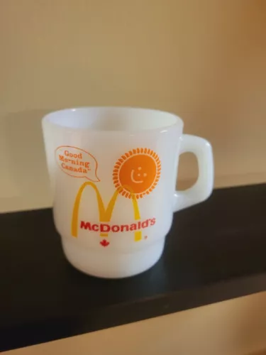 FIRE KING ANCHOR HOCKING STACKABLE MCDONALD'S CANADA MILK GLASS MUG