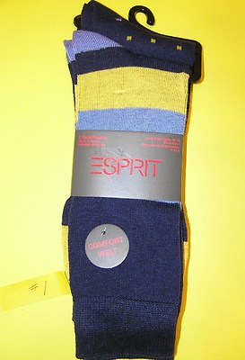 Socks Men's  size 10-13 ESPIRIT 2 pairs Sock Navy & Multi Casual/Dress