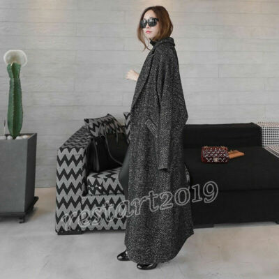 Womens Maxi Long Trench Coat Thick Loose Warm Lapel Wool Blend