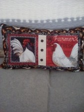 Handcrafted/Machine Sewn Decorative Chicken Pillow Black Red 20L By 12W
