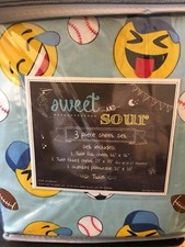 Kids 3 PC Emoji Sports Sheet Set Soccer Football Baseball, Twin