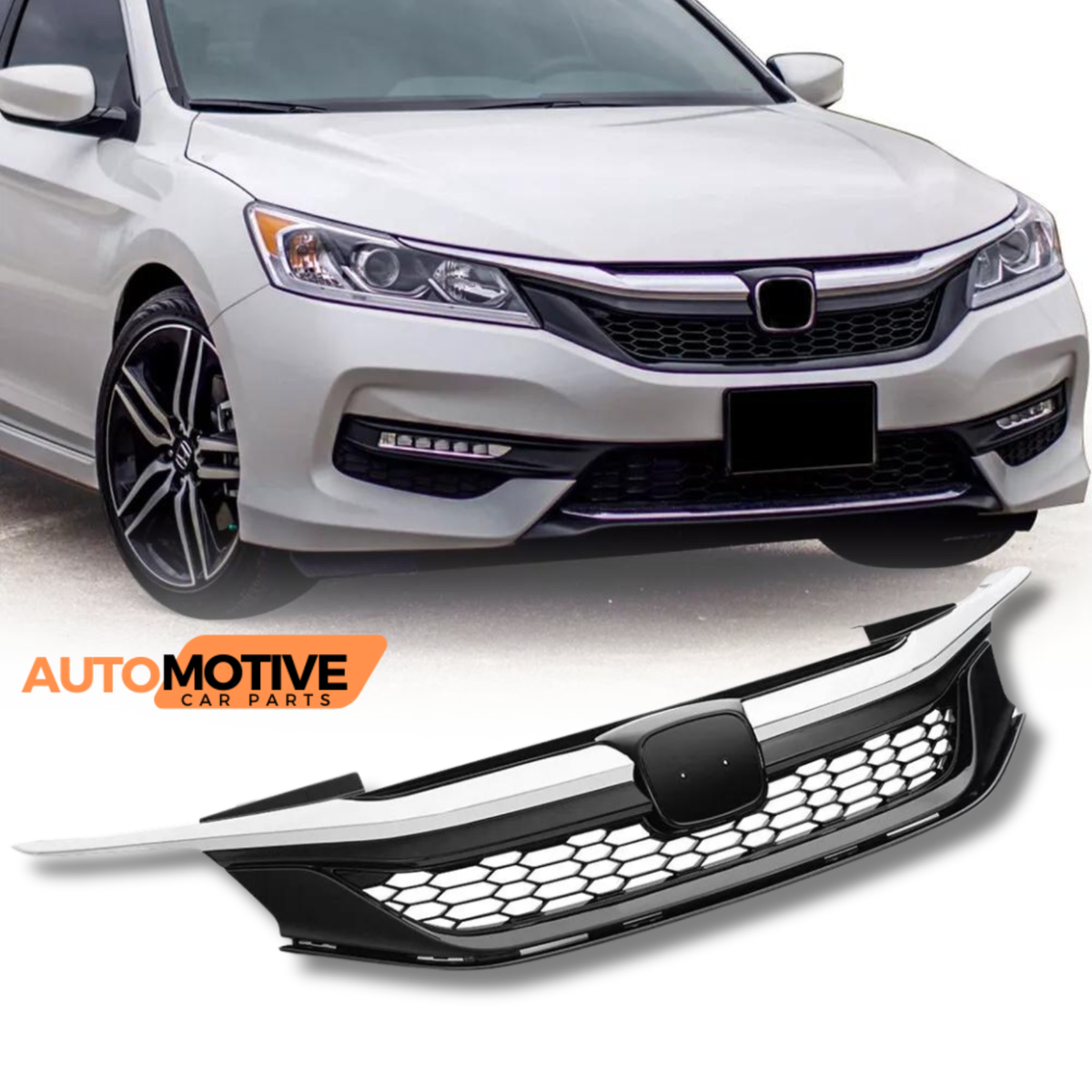 Rejilla Inferior Delantera Con Moldura Cromada Para Honda Accord 2016 2017 – Estilo Panal Negro