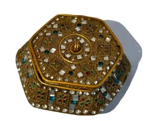 Vintage Made-India 1990’s Two’s Company gold Bejeweled Trinket Box