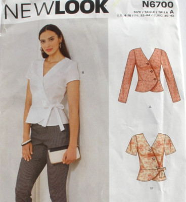 New Look Pattern 6700 Wrap Side Tie Fitted Blouse Shirt 4-16 Sewing Pattern UC
