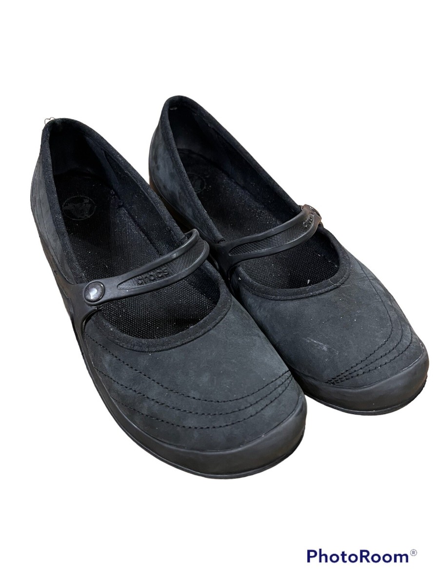 Crocs Womans Size Wrapped Mary Jane Black Suede Comfort Flats