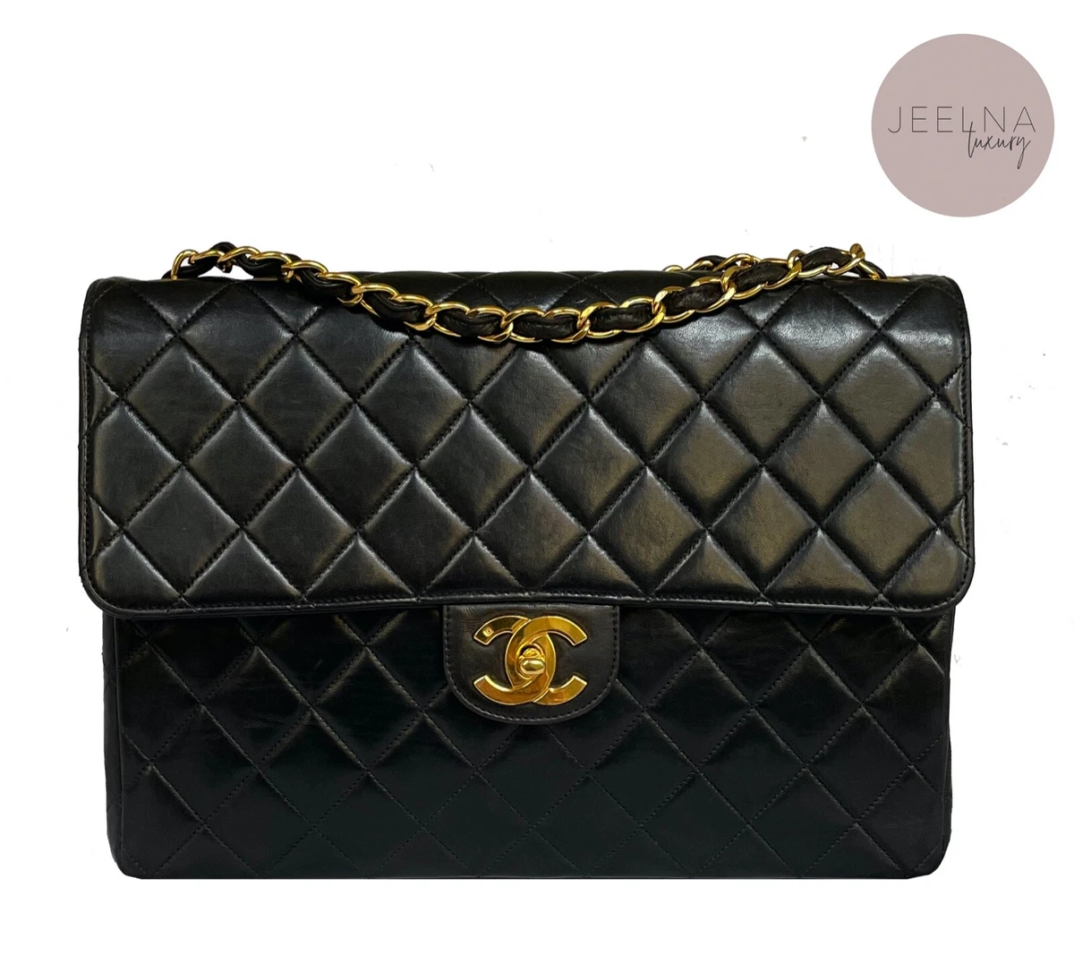 size of jumbo chanel flap bag black