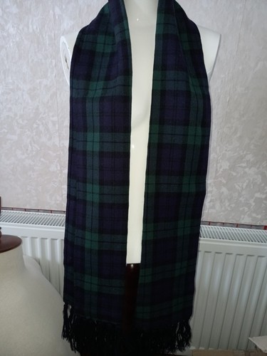 LODENFREY GREEN BLACK TARTAN PLAID WOOL MEN'S NECK SCARF 160X25 cm - Picture 3 of 6
