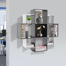 3 Tiers Wall Mounted Bookcase Modern Book Shelf Bookcase With 9 Compartments