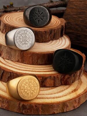 Men's Fashion Ring Le Direction Engraved Compass Design Stainless Steel 