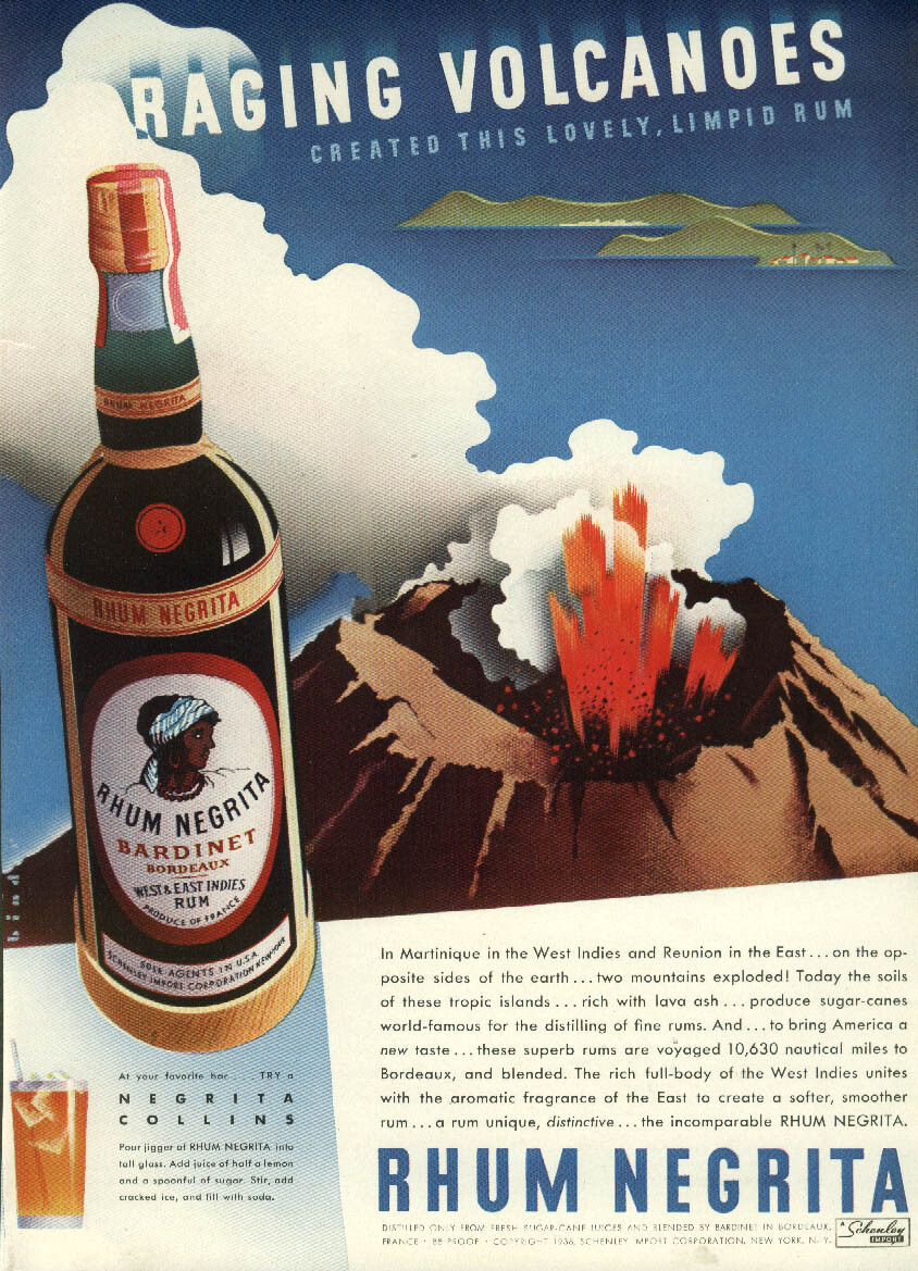 Volcano Rum Raging Volcanoes created Rhum Negrita Rum ad 1938 | eBay