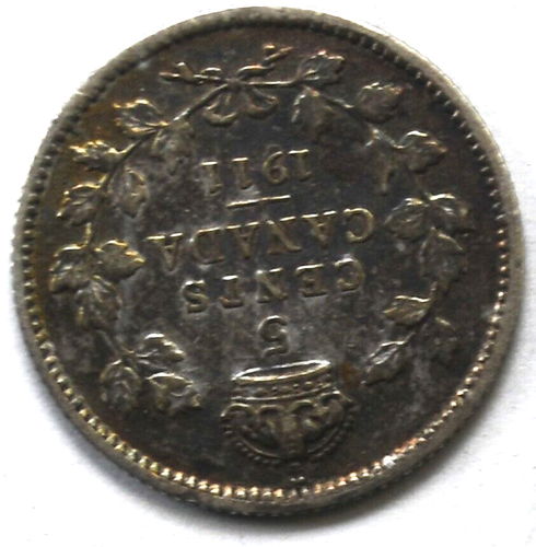 1911 Canada 5c Five Cents Silver Coin Half Dime KM# 16 - Picture 2 of 2
