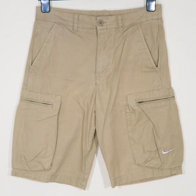 Nike Men's Beige Zip Fly Embroidered Logo Ripstop Woven Cargo Shorts W28  UK
