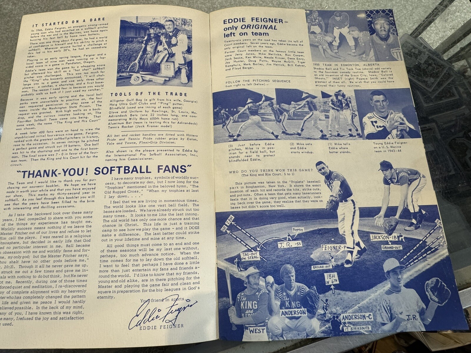 1973 Eddie Feigner King And His Court Program 4 Man Softball