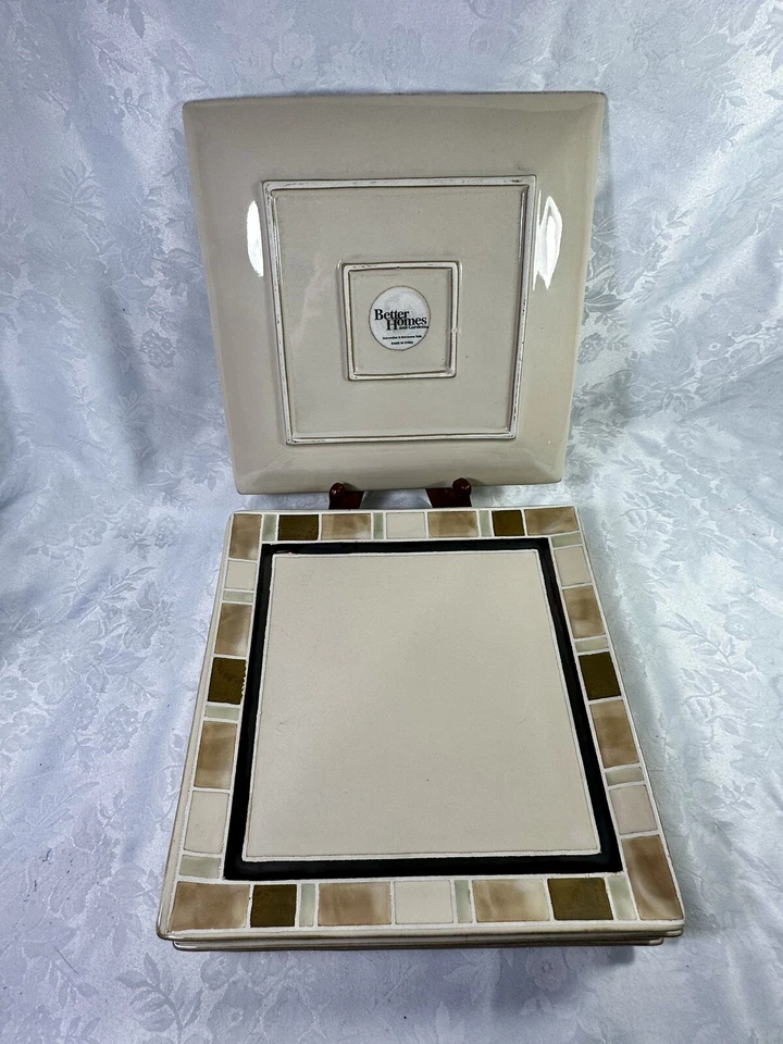 Better Homes CREMA MOSAICO Juego de 6 Platos Cuadrados de Ensalada, 10 7/8", Muy Bueno Foto 4 de 4