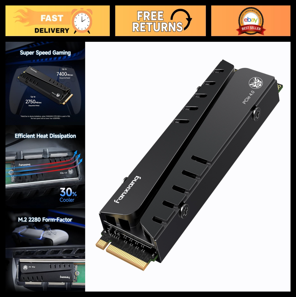 500GB NVMe M.2 SSD for PS5 with Heatsink, 7300MB/s PCIe 4.0