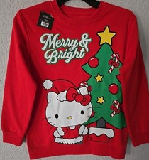Hello Kitty Christmas Red Merry  Bright Sweatshirt Kids Girls Size Large NWT