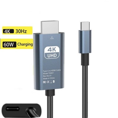 USB C to HDMI 4K 30Hz adapter cable with PD charging 2-in-1 Type C to HDMI Power