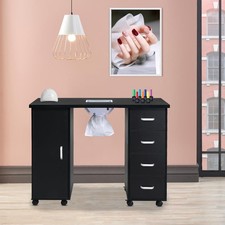 Manicure Nail Table with Electric Dust Collector Nail Beauty Desk Drawers Wheels