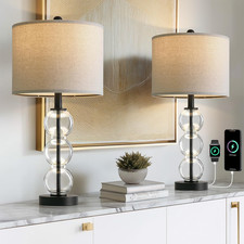 Stylish 25" Glass Table Lamps Set of 2 with USB Ports for Home  Office