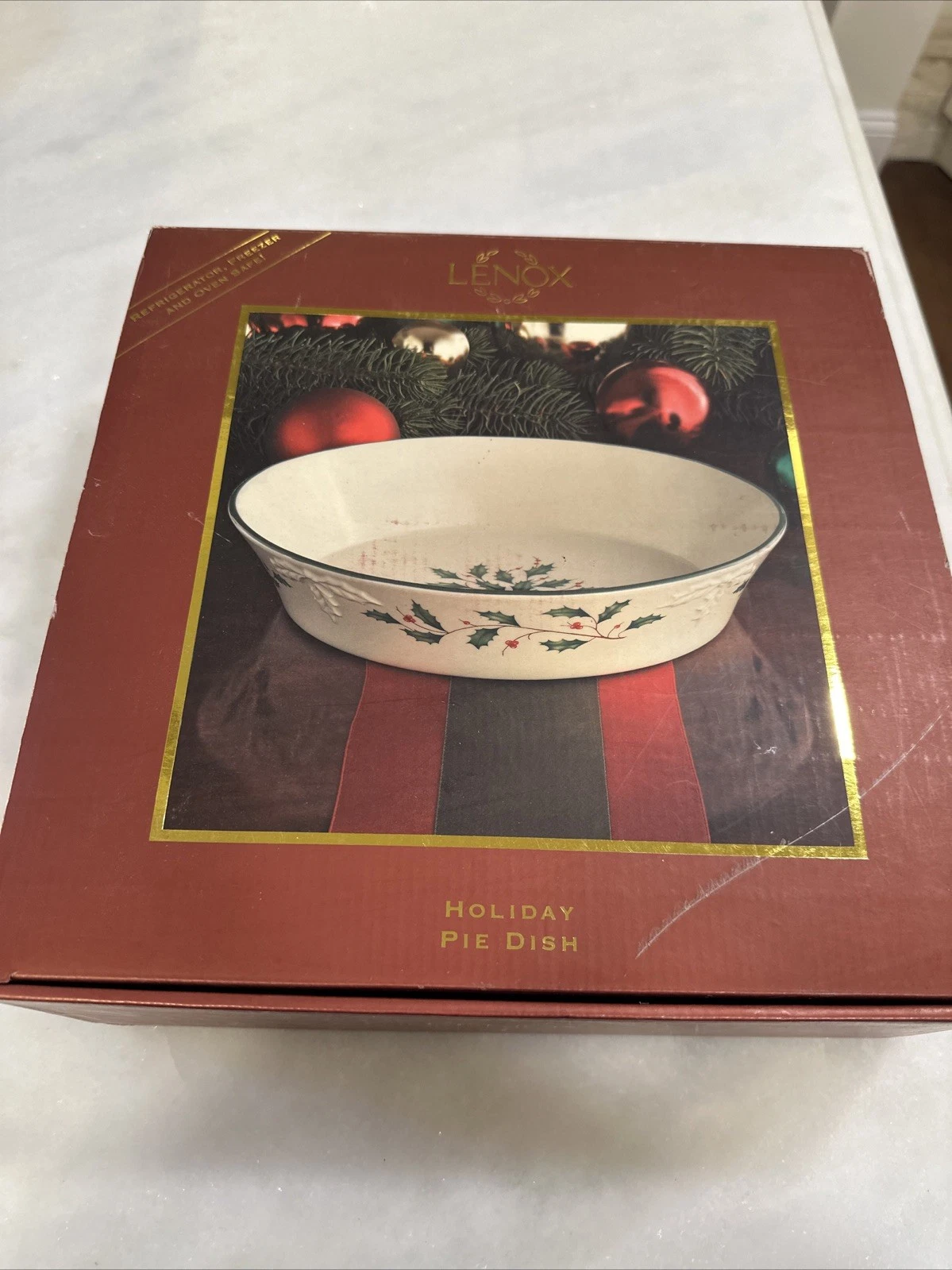 Lenox Holiday Holly Bakeware Baking Pie Plate Dish New In Box Vintage