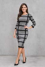 Liz Claiborne Grey & Black Knitted Sweater Dress Stretch Casual Size M