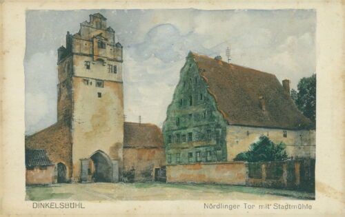 Postcard Dinkelsbühl Nördlinger Gate with City Mill artist card (No.9233)