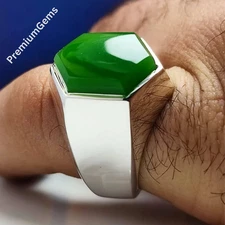 Original Green Yameni Aqeeq/Akeek Ring Agate Ring, Beautiful Handmade Unique