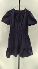 Quince Women 100% Organic Cotton Poplin Tiered Mini Dress Navy M