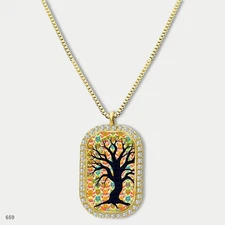 Gorgeous Colorful Tree of Life Pendant Necklace Chain Image Dog Tag Chain Gift D