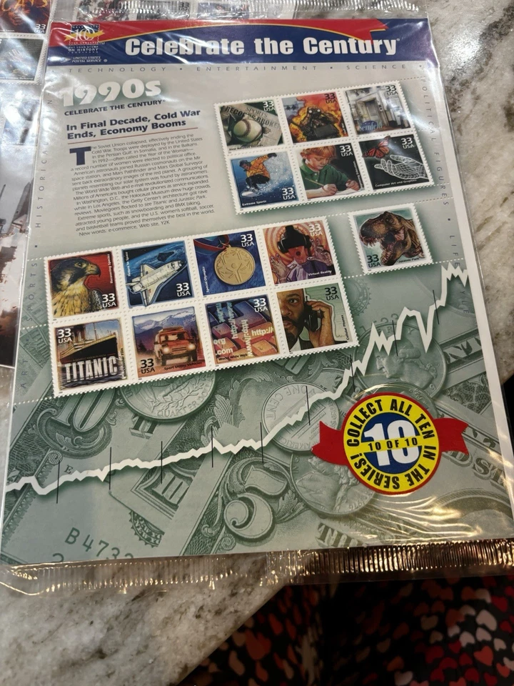 *STAMPS* Set of 10 Celebrate The Century 1900-1990 Full Collection Unopened  - Image 2 of 4