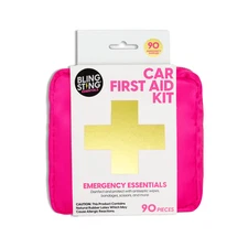 BLINGSTING Car First Aid Kit - 90 Pieces Included,Pink,1 Count, 5 in x 5 in 2 in