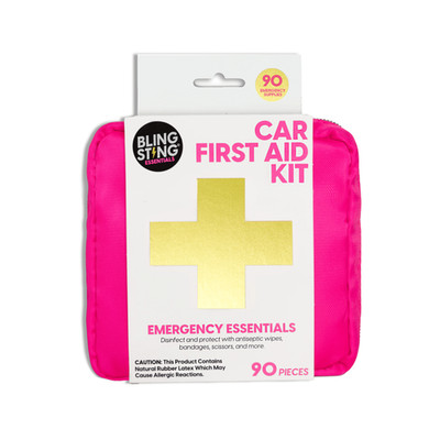 BLINGSTING Car First Aid Kit - 90 Pieces Included,Pink,1 Count, 5 in x 5 in 2 in