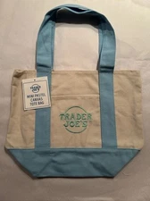 TRADER JOE'S MINI PASTEL CANVAS TOTE BAG BABY BLUE NWT FREE GIFT FAST SHIP 🎁