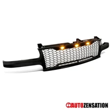 Fits 99-02 Silverado 00-06 Tahoe Glossy Black Mesh Bumper Hood Grille LED Lamps