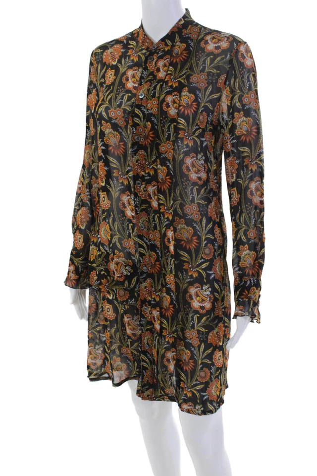 10 Crosby Derek Lam Womens Long Sleeve Floral Print Tier Dress Black Size S - Image 2 of 4