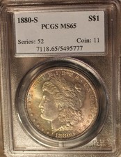 1880 S $1 Morgan Silver Dollar PCGS MS65  Toned Both Sides Color Better In Hand